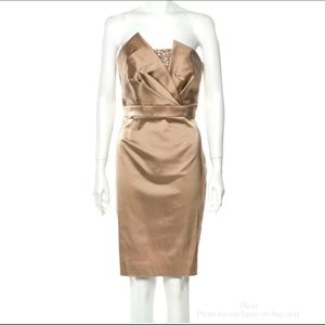 Theia strapless satin champagne dress